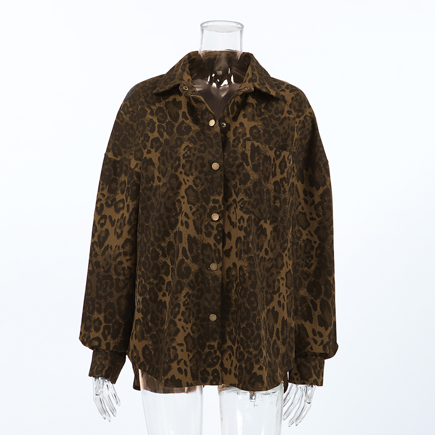 Women's Oversized Leopard Print Shirt, Long Sleeve Button-Down Blouse with Chest Pocket, Casual Loose Top for Spring &amp; Fall