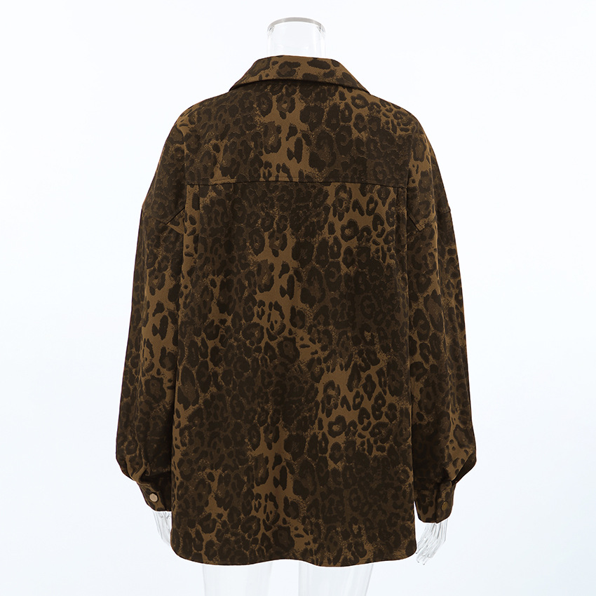 Women's Oversized Leopard Print Shirt, Long Sleeve Button-Down Blouse with Chest Pocket, Casual Loose Top for Spring &amp; Fall