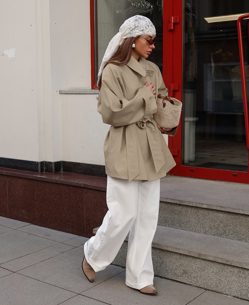 Women's Belted Trench Coat, Mid-Length Double Breasted Jacket with Waist Tie, Casual Outerwear for Spring &amp; Fall