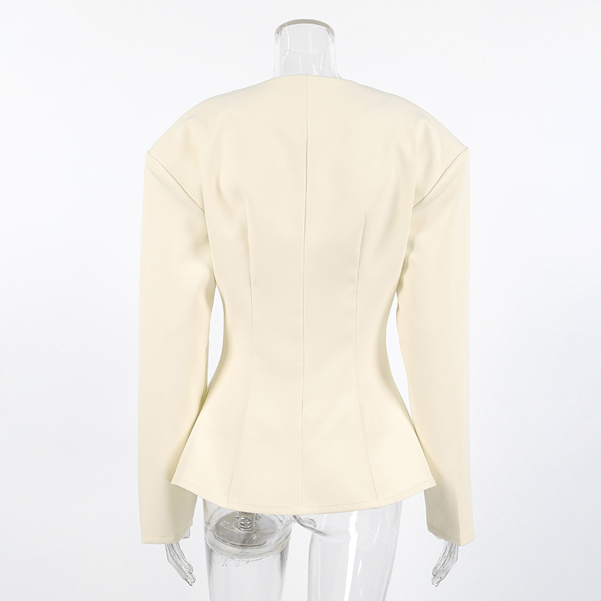 Women's Cinched Waist Blazer, Structured V-Neck Jacket with Statement Buttons, Elegant Tailored Outerwear for Office &amp; Evening