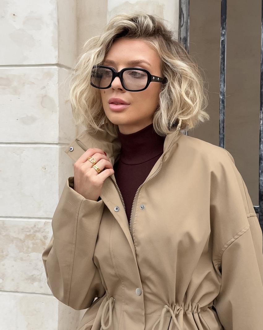 Women's Drawstring Waist Parka Jacket, Stand Collar Oversized Trench Coat, Casual Outerwear with Adjustable Waist for Spring &amp; Fall
