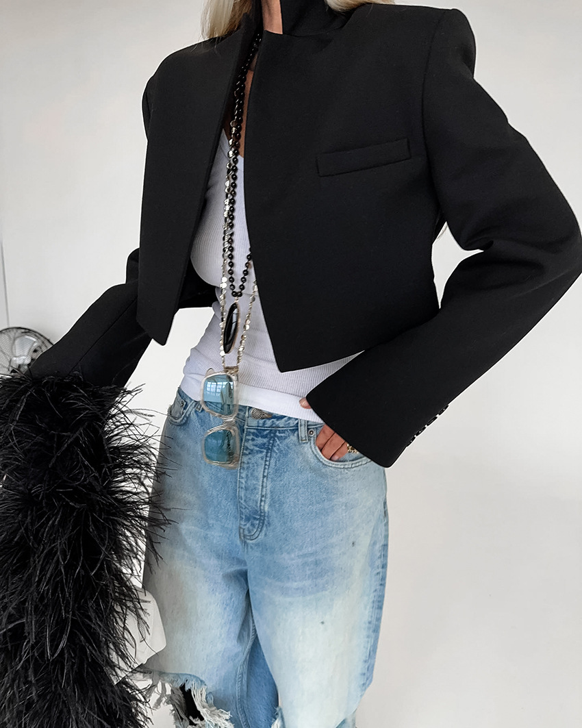 copy of Women's V-Neck Bouclé Wool Blend Jacket, Oversized Balloon Sleeve Coat with Welt Pockets, Casual Relaxed Outerwear for Fall &amp; Winter