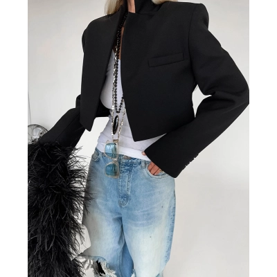 copy of Women's V-Neck Bouclé Wool Blend Jacket, Oversized Balloon Sleeve Coat with Welt Pockets, Casual Relaxed Outerwear for Fall & Winter 02