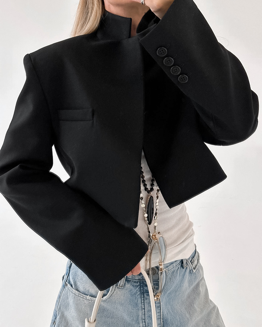 copy of Women's V-Neck Bouclé Wool Blend Jacket, Oversized Balloon Sleeve Coat with Welt Pockets, Casual Relaxed Outerwear for Fall &amp; Winter