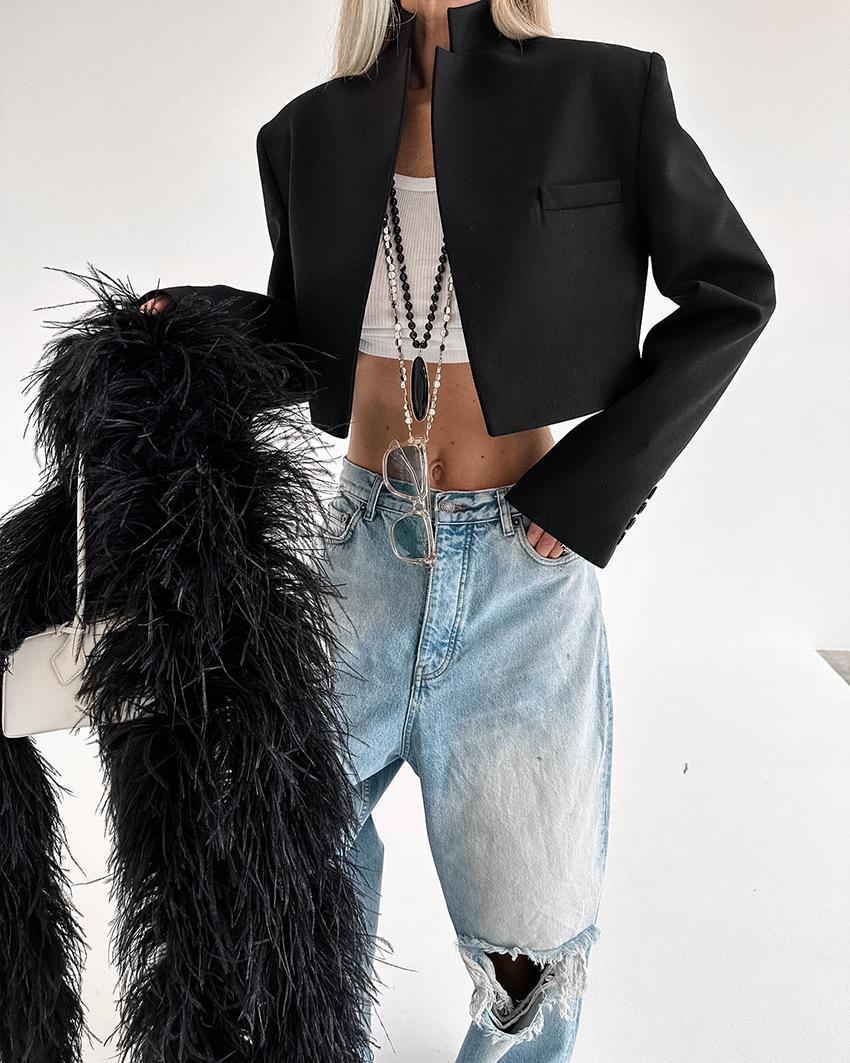 copy of Women's V-Neck Bouclé Wool Blend Jacket, Oversized Balloon Sleeve Coat with Welt Pockets, Casual Relaxed Outerwear for Fall &amp; Winter