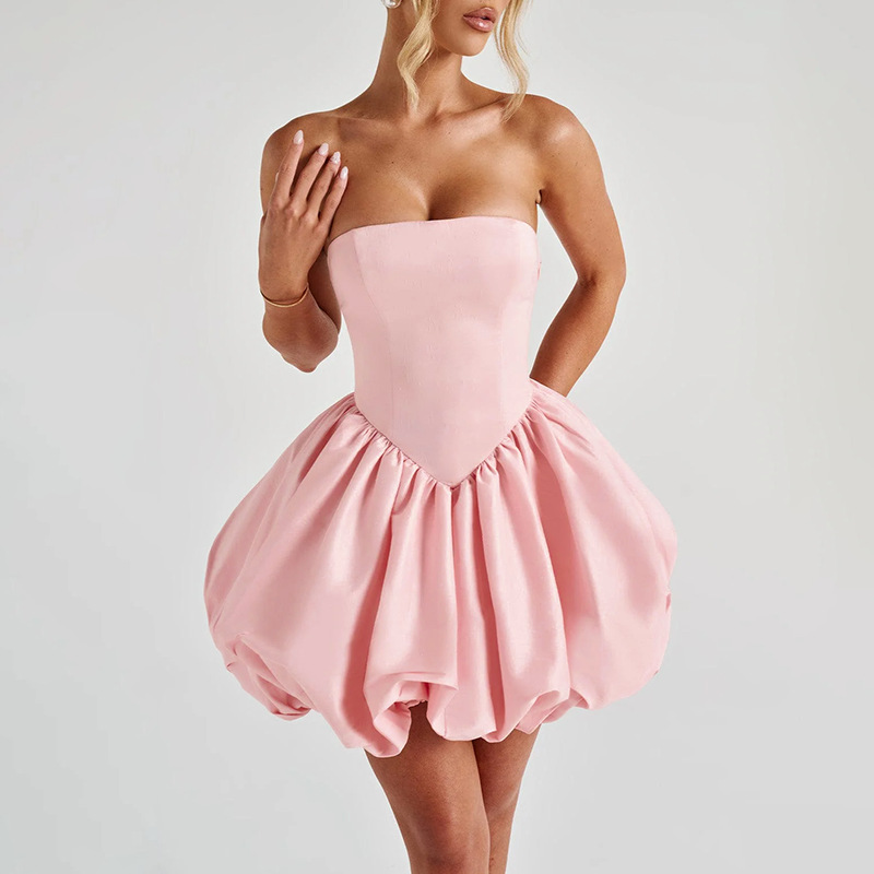 Women's Sexy Strapless Mini Dress - Bow Tie Bustier Cocktail Party Evening Gown with Lace-Up Back &amp; High Slit