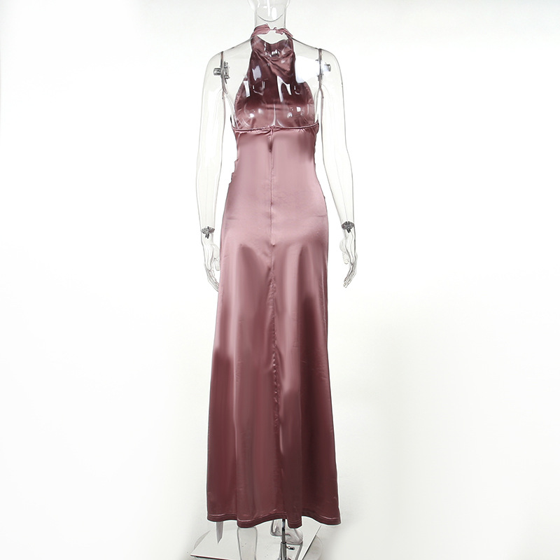 Women's Elegant Halter Neck Evening Dress - Sleeveless Ruched Slit Long Gown for Formal Party &amp; Cocktail