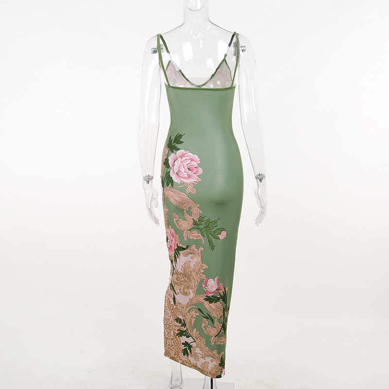 Women's Sexy V-Neck Spaghetti Strap Dress - Floral Print Backless Bodycon Mini Dress