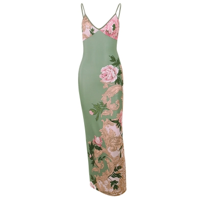 Women's Sexy V-Neck Spaghetti Strap Dress - Floral Print Backless Bodycon Mini Dress 01