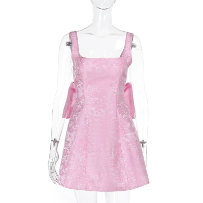2025 New Square Neck Bodycon Dress - Elegant Bow Tie Slim Fit Cocktail Party Mini Dress 02