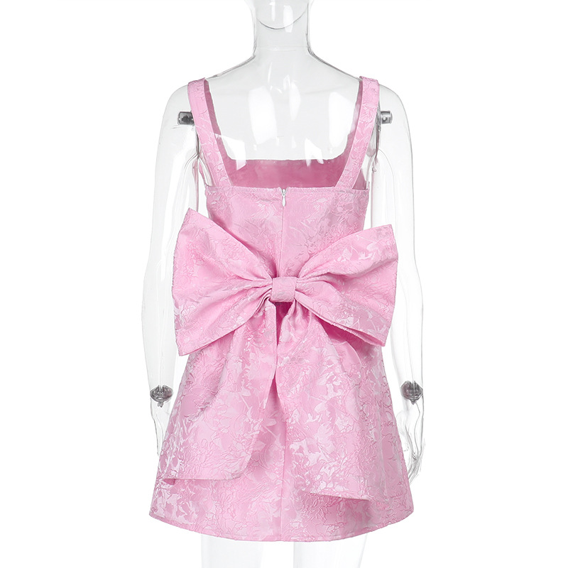 2025 New Square Neck Bodycon Dress - Elegant Bow Tie Slim Fit Cocktail Party Mini Dress