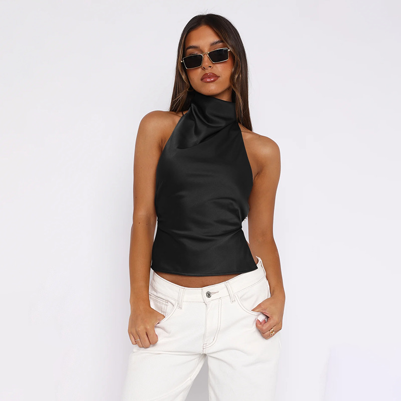2025 Spring Satin Backless Top - Sexy Halter Neck Camisole for Streetwear &amp; Night Out