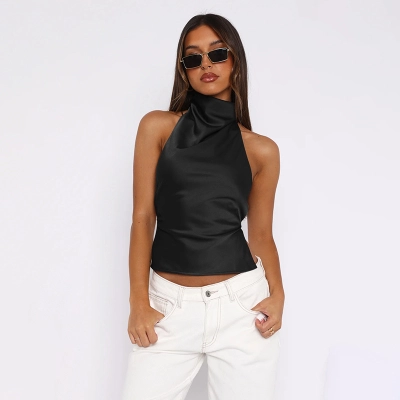 2025 Spring Satin Backless Top - Sexy Halter Neck Camisole for Streetwear & Night Out 02