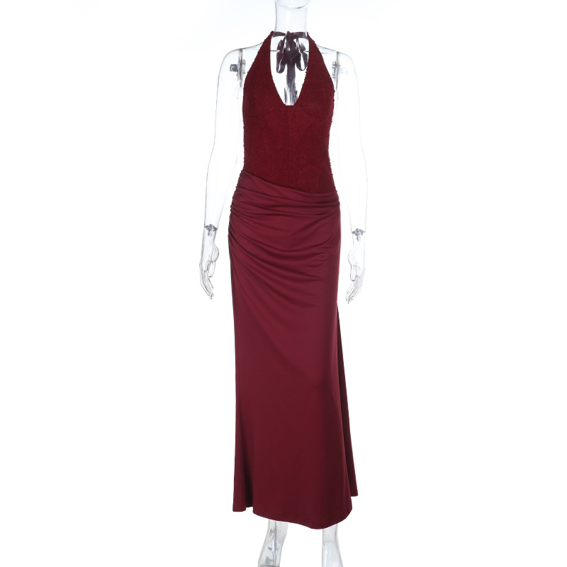 2026 Summer Halter Neck Bodycon Maxi Dress - Sexy Slim Fit Long Gown for Party &amp; Club