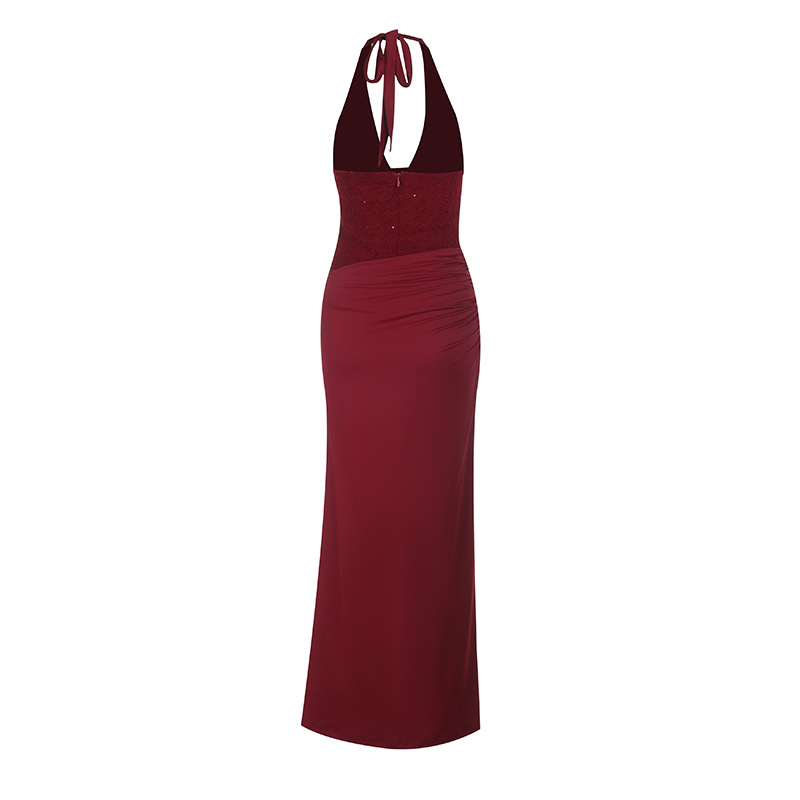 2026 Summer Halter Neck Bodycon Maxi Dress - Sexy Slim Fit Long Gown for Party &amp; Club