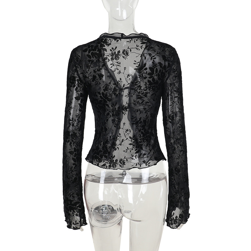 New Fashion Chiffon Blouse - Elegant Tweed Style Slim Fit Ruffle Flare Sleeve Top