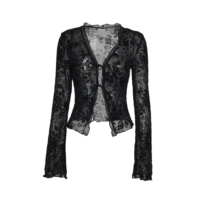 New Fashion Chiffon Blouse - Elegant Tweed Style Slim Fit Ruffle Flare Sleeve Top