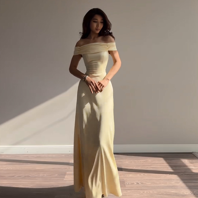 Women's Sexy Off-The-Shoulder Bodycon Maxi Dress - Elegant Strapless Evening Gown for Party &amp; Club