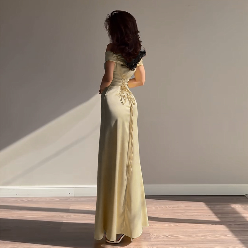 Women's Sexy Off-The-Shoulder Bodycon Maxi Dress - Elegant Strapless Evening Gown for Party &amp; Club