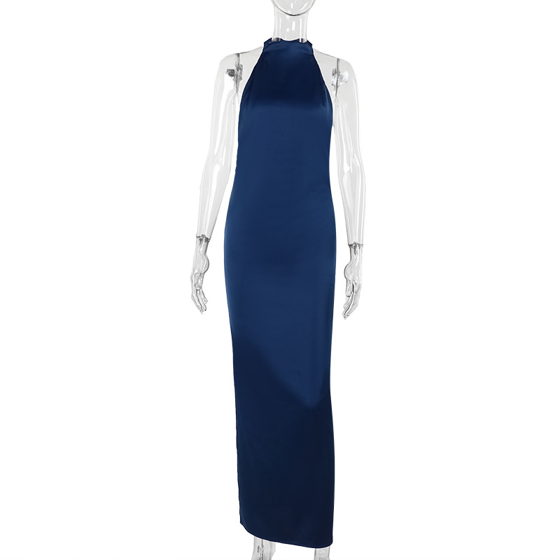 2026 New Satin Backless Evening Gown - Elegant Slim Fit Formal Maxi Dress for Party &amp; Wedding Guest