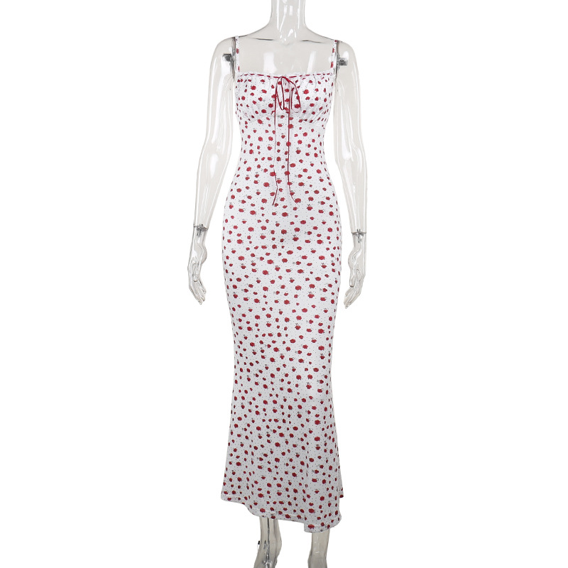 2026 New Floral Print Spaghetti Strap Maxi Dress - Slim Fit Summer Long Gown for Vacation &amp; Party