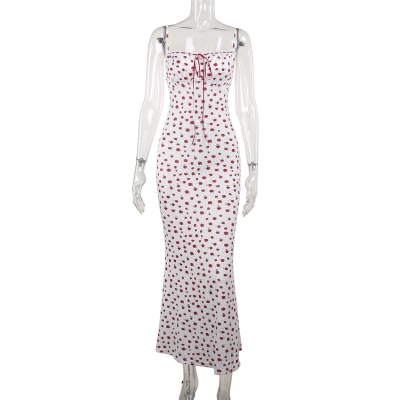 2026 New Floral Print Spaghetti Strap Maxi Dress - Slim Fit Summer Long Gown for Vacation & Party 02