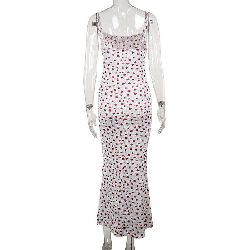 2026 New Floral Print Spaghetti Strap Maxi Dress - Slim Fit Summer Long Gown for Vacation &amp; Party