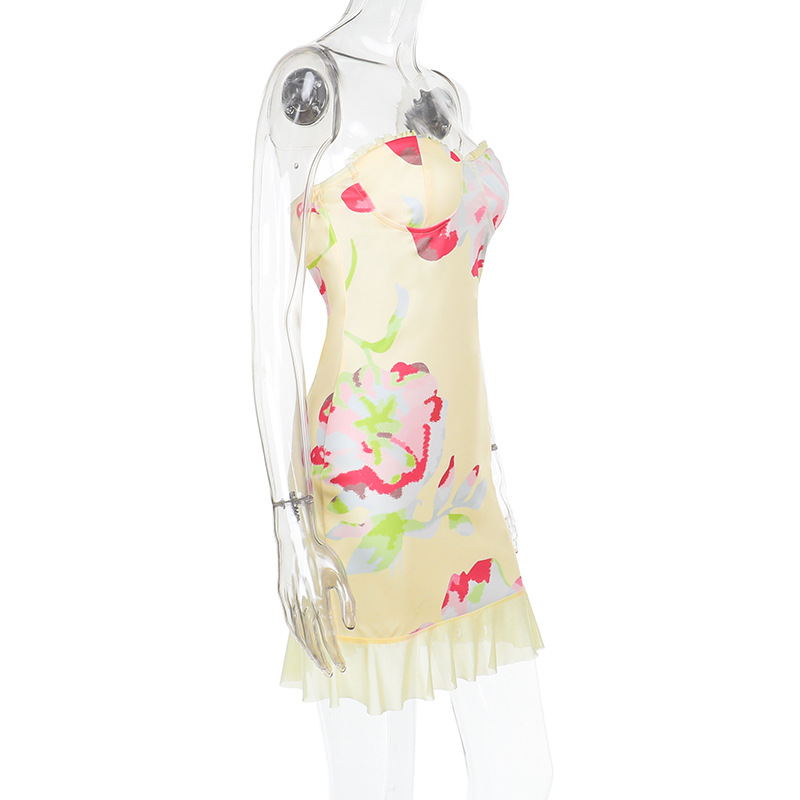 Spring 2026 New Floral Print Tube Top Dress - Mori Style Casual Strapless Bodycon Mini Dress