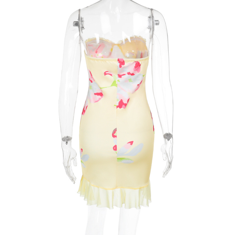 Spring 2026 New Floral Print Tube Top Dress - Mori Style Casual Strapless Bodycon Mini Dress
