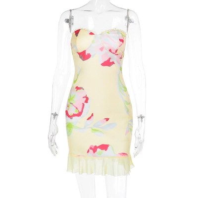 Spring 2026 New Floral Print Tube Top Dress - Mori Style Casual Strapless Bodycon Mini Dress 02