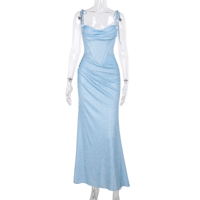Sexy Glitter Spaghetti Strap Fishbone Corset Dress - Slim Fit Bodycon Maxi Gown for Party & Club 02