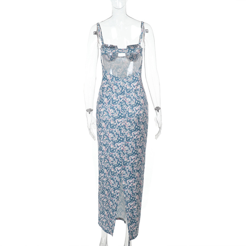 Sexy Floral Print Spaghetti Strap Maxi Dress - Slim Fit Bodycon Long Gown for Vacation &amp; Party