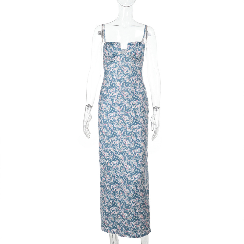 Sexy Floral Print Spaghetti Strap Maxi Dress - Slim Fit Bodycon Long Gown for Vacation &amp; Party