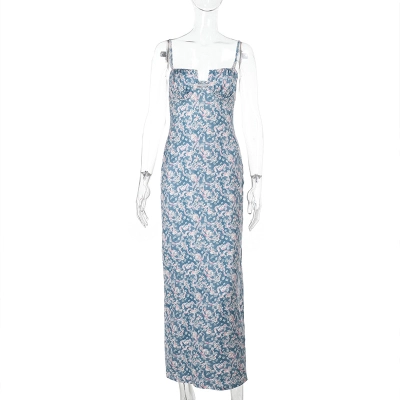 Sexy Floral Print Spaghetti Strap Maxi Dress - Slim Fit Bodycon Long Gown for Vacation & Party 02
