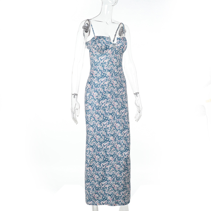 Sexy Floral Print Spaghetti Strap Maxi Dress - Slim Fit Bodycon Long Gown for Vacation &amp; Party