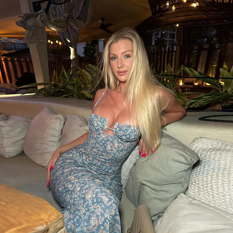 Sexy Floral Print Spaghetti Strap Maxi Dress - Slim Fit Bodycon Long Gown for Vacation &amp; Party