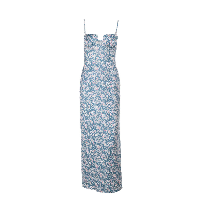 Sexy Floral Print Spaghetti Strap Maxi Dress - Slim Fit Bodycon Long Gown for Vacation &amp; Party