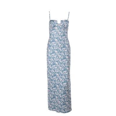 Sexy Floral Print Spaghetti Strap Maxi Dress - Slim Fit Bodycon Long Gown for Vacation & Party 01