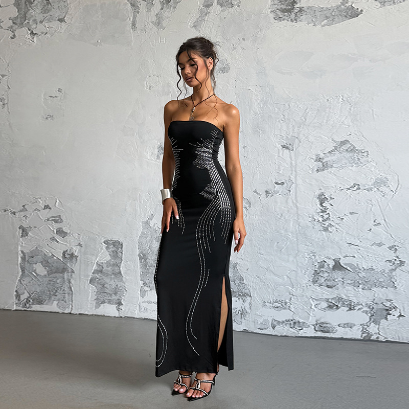 Sexy Angel Wing Rhinestone Strapless Dress - Slim Fit Off-The-Shoulder Maxi Gown for Summer Party &amp; Club