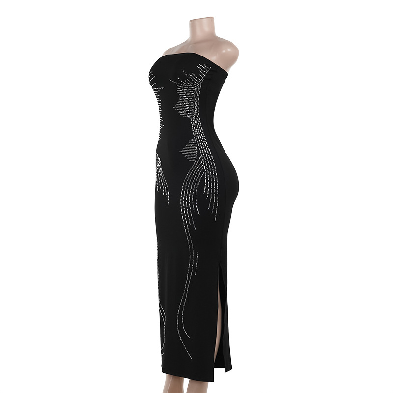 Sexy Angel Wing Rhinestone Strapless Dress - Slim Fit Off-The-Shoulder Maxi Gown for Summer Party &amp; Club