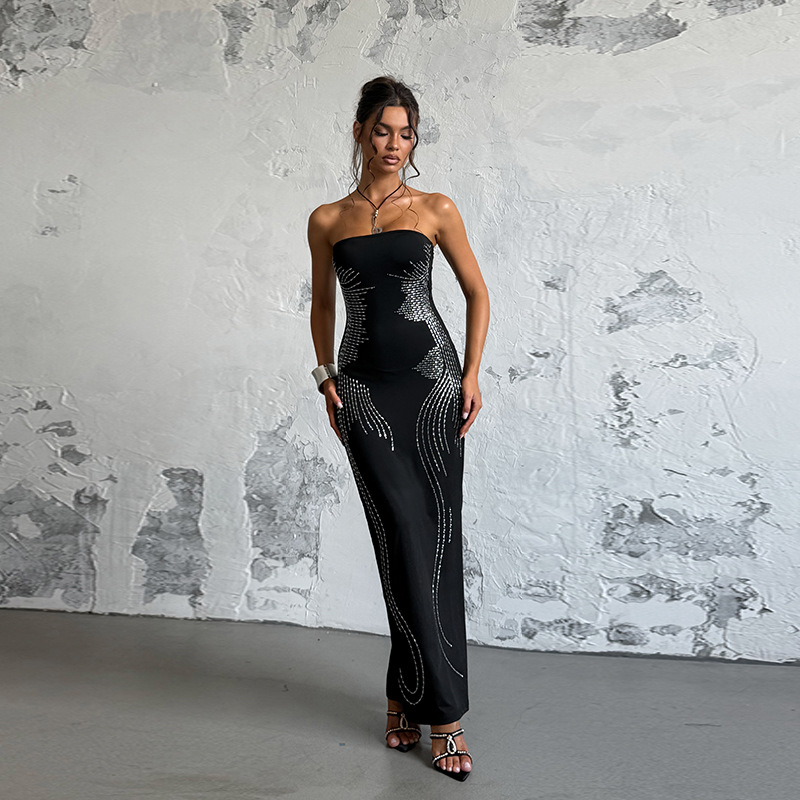 Sexy Angel Wing Rhinestone Strapless Dress - Slim Fit Off-The-Shoulder Maxi Gown for Summer Party &amp; Club