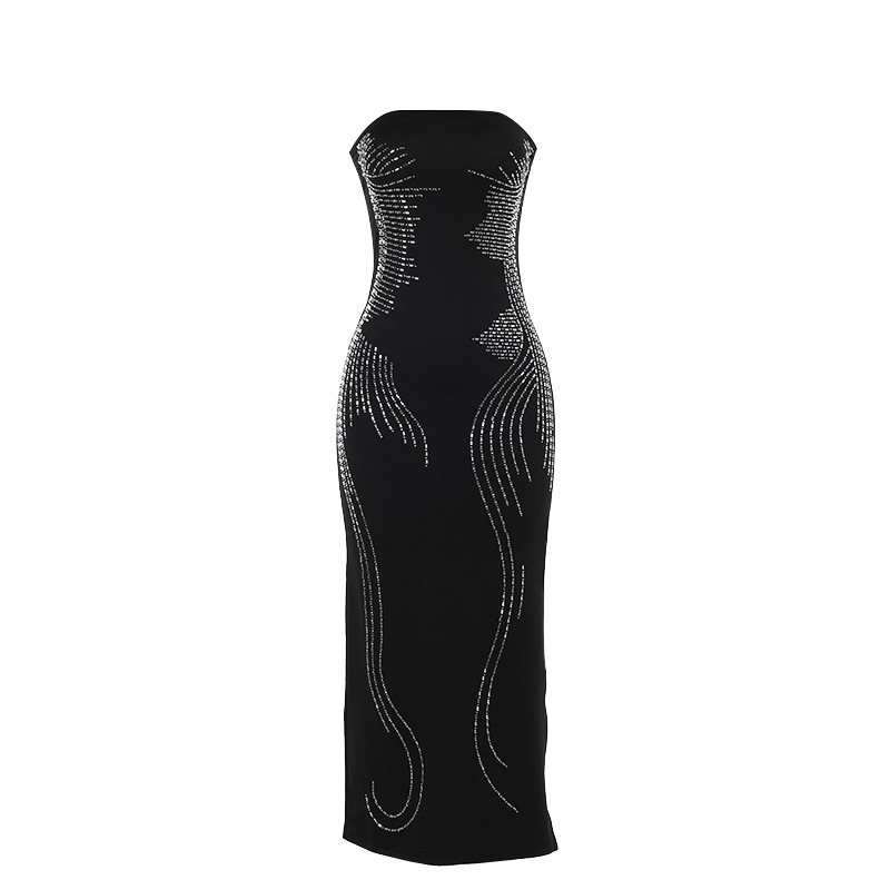Sexy Angel Wing Rhinestone Strapless Dress - Slim Fit Off-The-Shoulder Maxi Gown for Summer Party &amp; Club