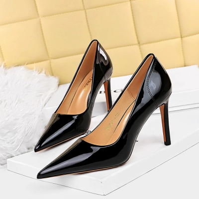 Patent leather simple solid color high heel shoes 10 02