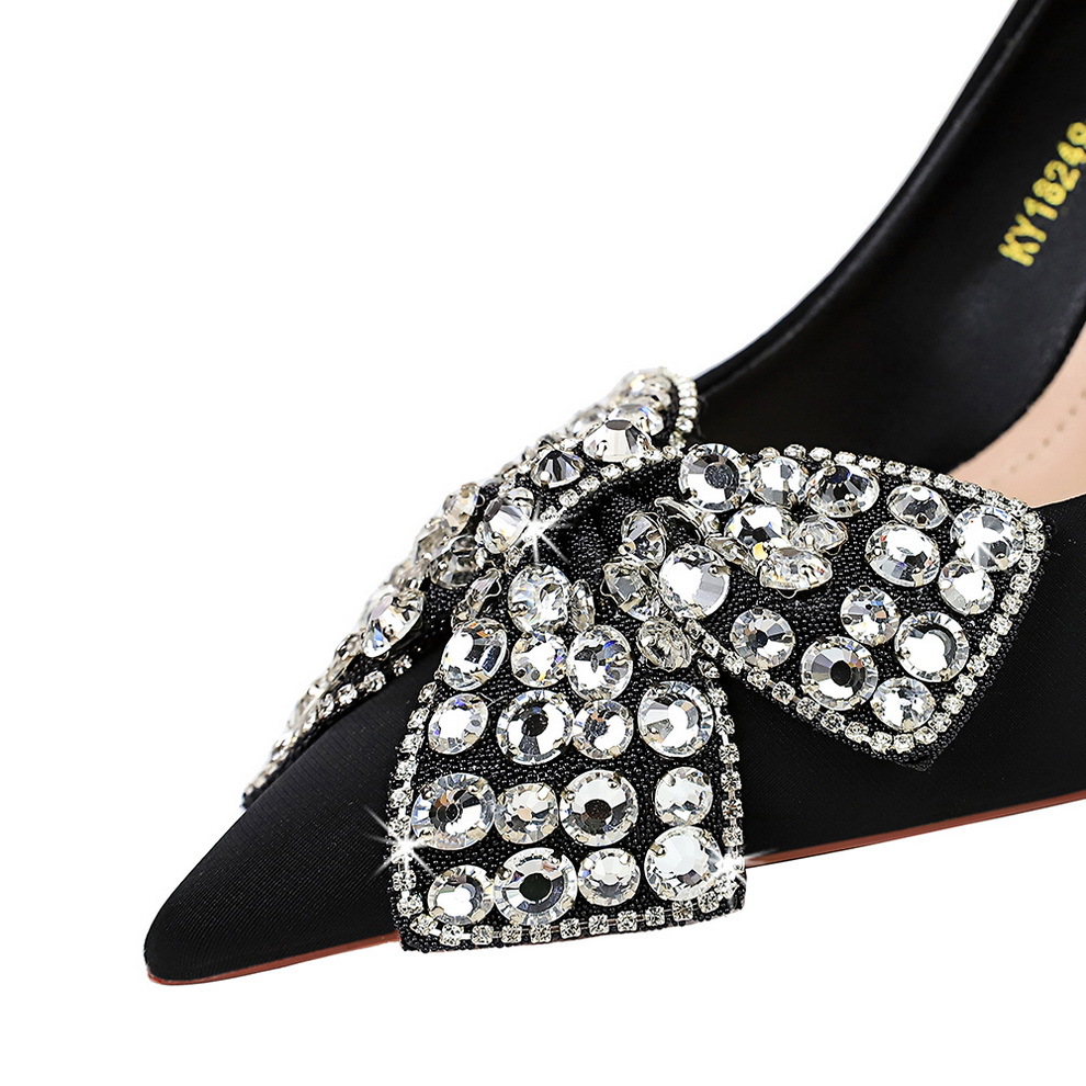 Women's high heel satin rhinestone bow shoes 20