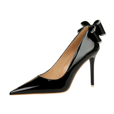 Women's patent leather high heel shoes with bow at the back 17 02