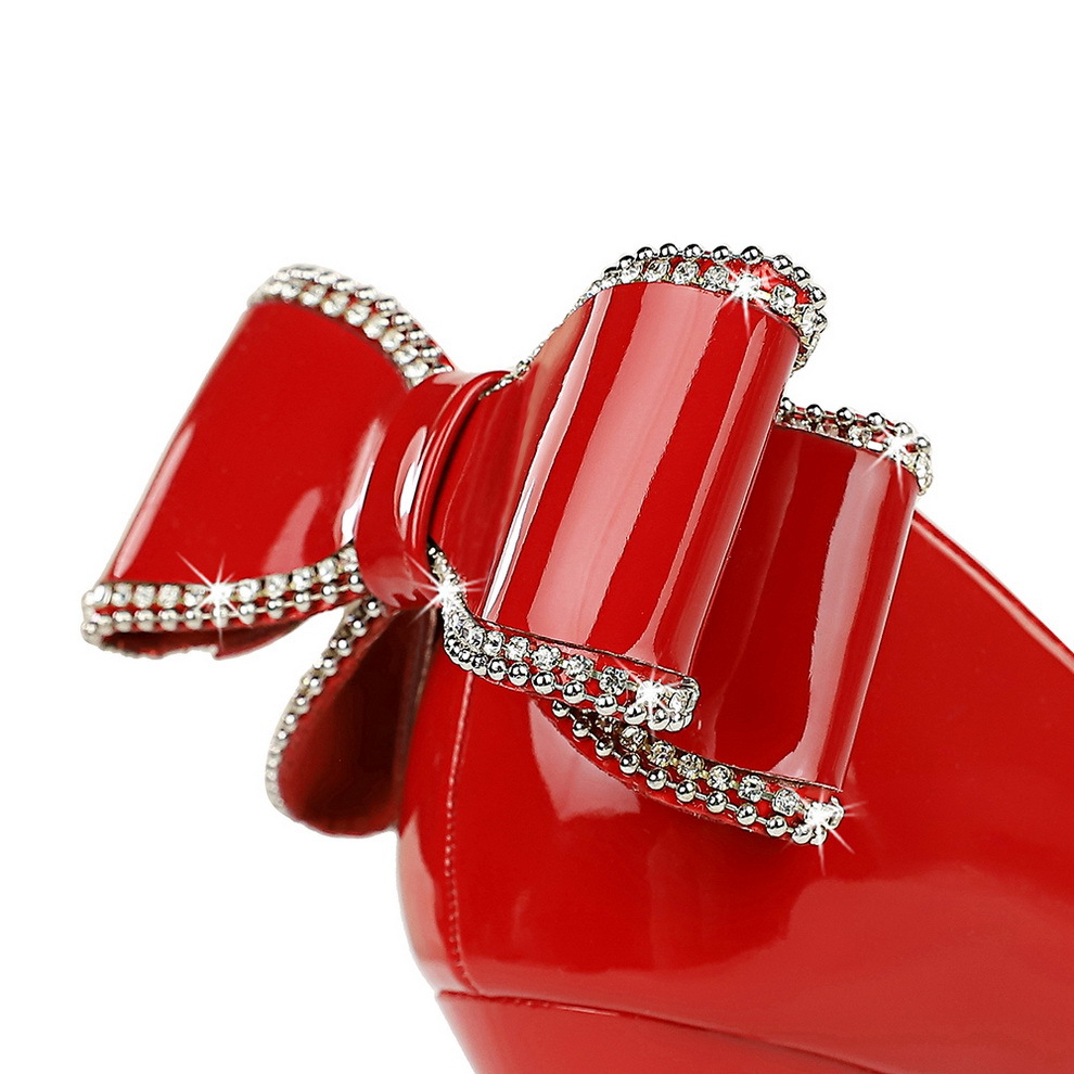 Women's patent leather high heel shoes with bow at the back 17