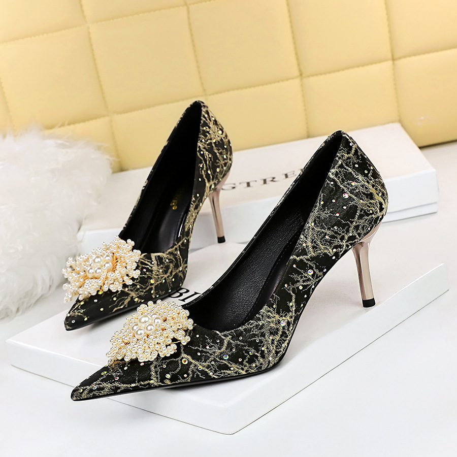Metal rhinestone pearl flower women's shoes 24