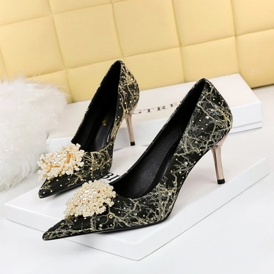 Metal rhinestone pearl flower women's shoes 24 02