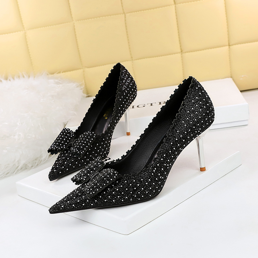Pearl rhinestone bow high heels shoes 25