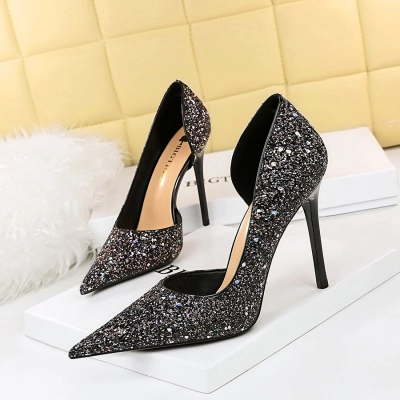 Stiletto heel shallow mouth pointed toe shining sequins single shoes 28 01
